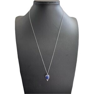 925 Sterling Silver and Blue Sodalite Oval Pendant Necklace, 20”